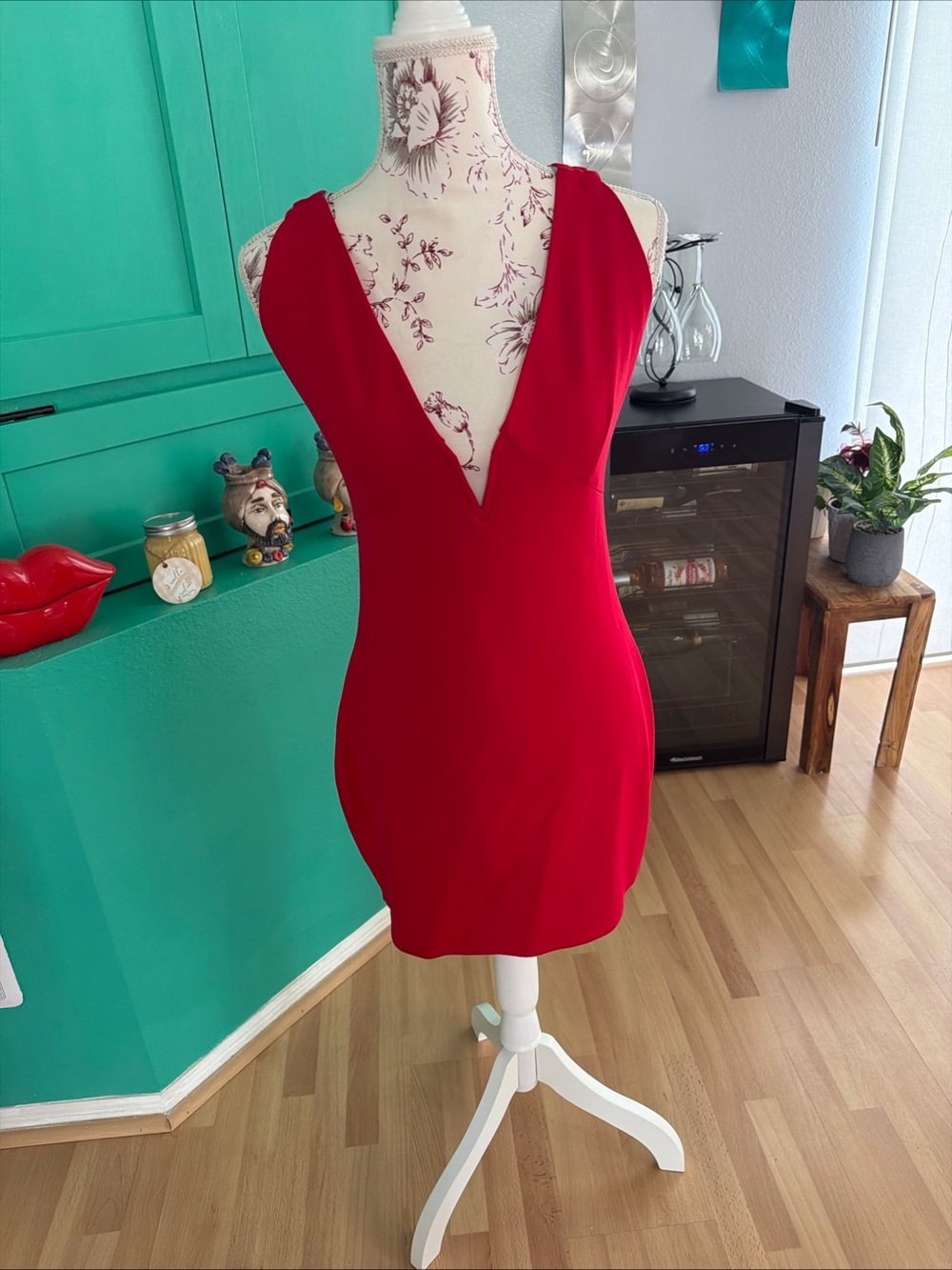 NBD Red V-Neck Bodycon Dress